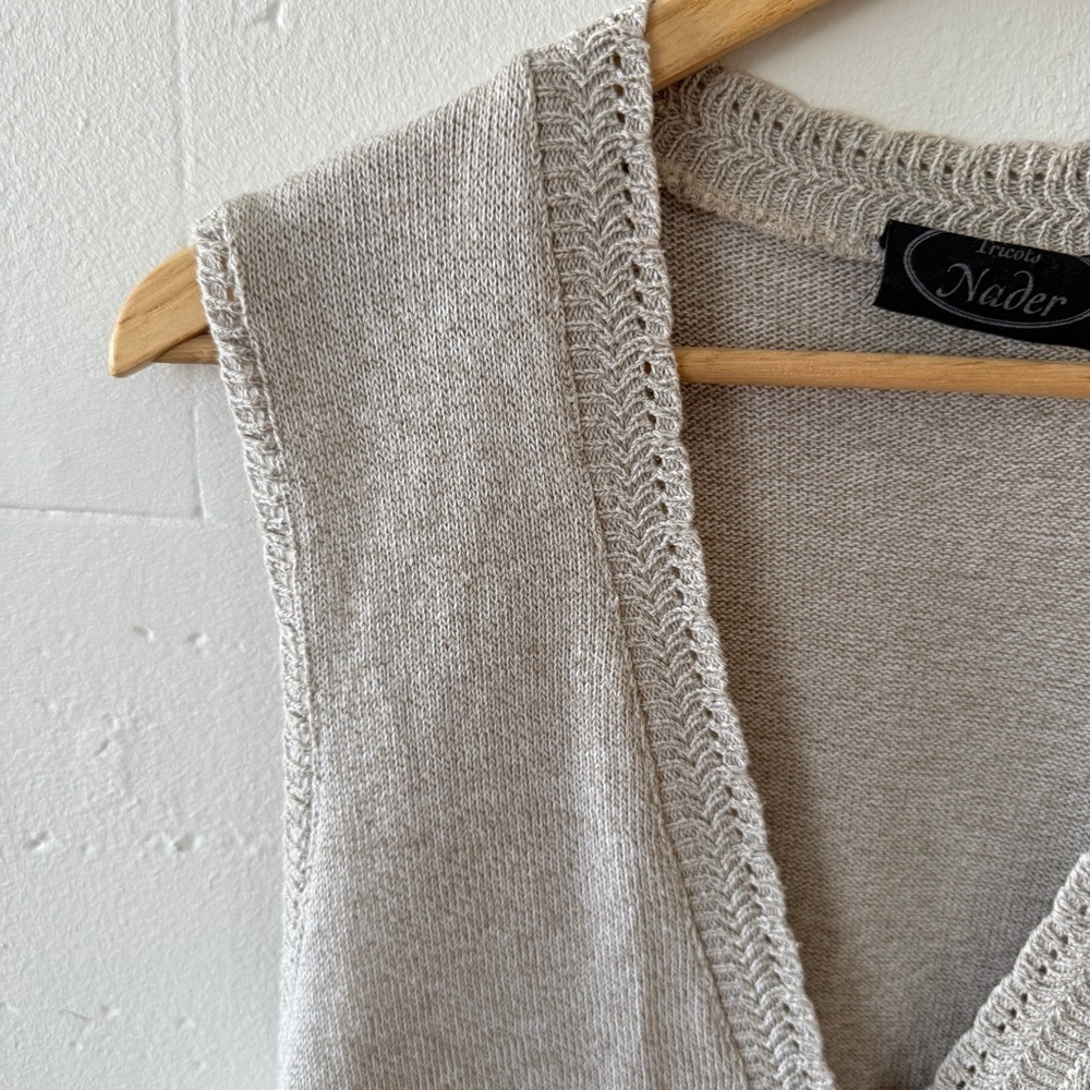 Vintage 90s Button Vest | Beige Knit Cottagecore Minimal | Medium - Picture 2 of 7